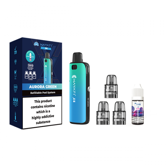 Hayati X4 Refillable Pod Vape Kit  Includes 1X Nic Salts 20mg + 3x Refillable Pods - Color: Aurora Green