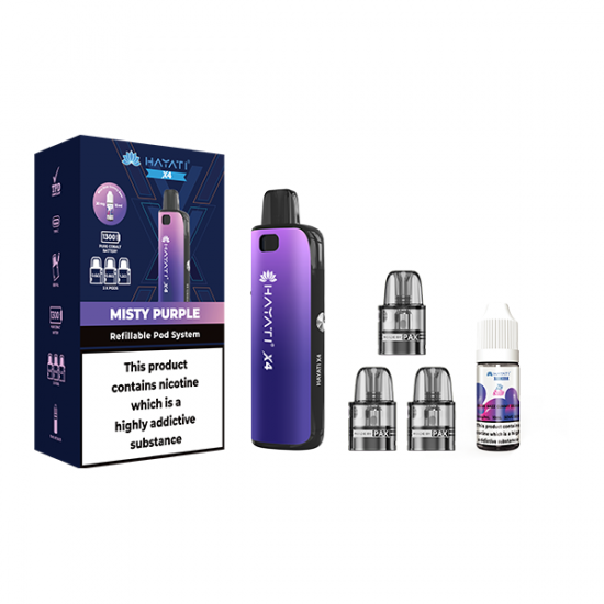 Hayati X4 Refillable Pod Vape Kit  Includes 1X Nic Salts 20mg + 3x Refillable Pods - Color: Misty Purple