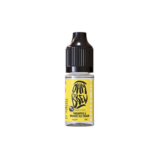 6mg Ohm Brew Balanced Blend 10ml Nic Salts (50VG/50PG) - Flavour: Pineapple & Mango Ice Cream