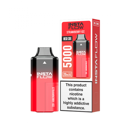 20mg Instaflow 5000 Disposable Rechargeable Vape Kit 5000 Puffs - Flavour: Strawberry Ice