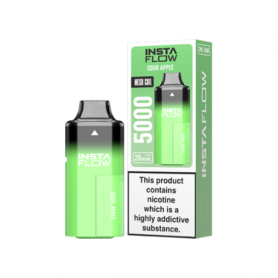 20mg Instaflow 5000 Disposable Rechargeable Vape Kit 5000 Puffs - Flavour: Sour Apple