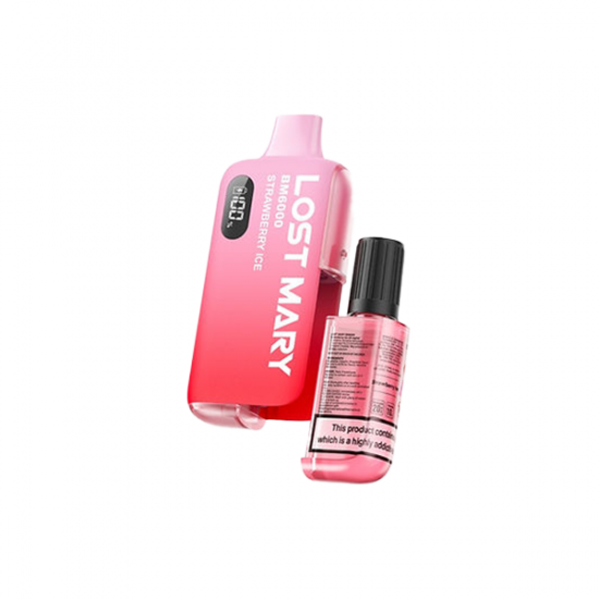 20mg Lost Mary BM6000 Disposable Rechargeable Vape Kit 6000 Puffs - Flavour: Strawberry Ice