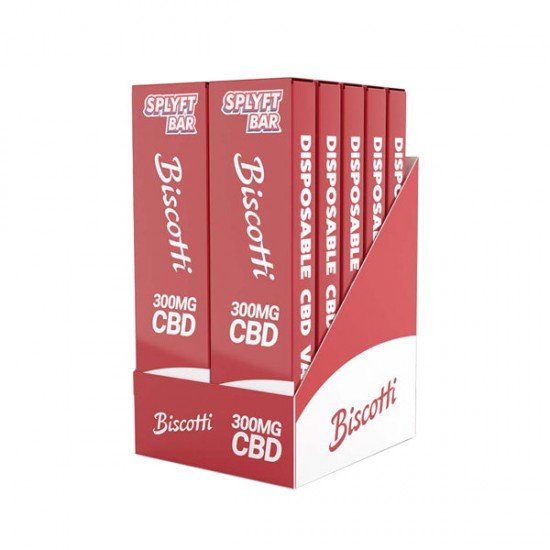 SPLYFT BAR 300mg Full Spectrum CBD Disposable Vape - 12 flavours - Amount: x10 (Display Box) & Flavour: Biscotti