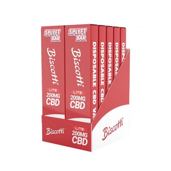 SPLYFT BAR LITE 200mg Full Spectrum CBD Disposable Vape - 12 flavours - Amount: x10 (Display Box) & Flavour: Biscotti