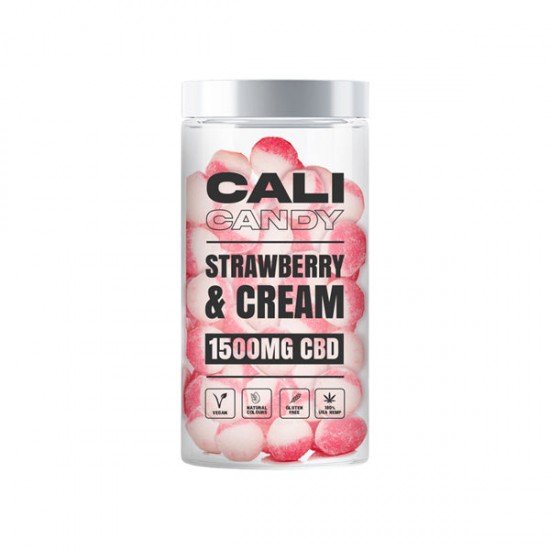 CALI CANDY 1500mg CBD Vegan Sweets (Large) - 10 Flavours - Flavour: Strawberry & Cream