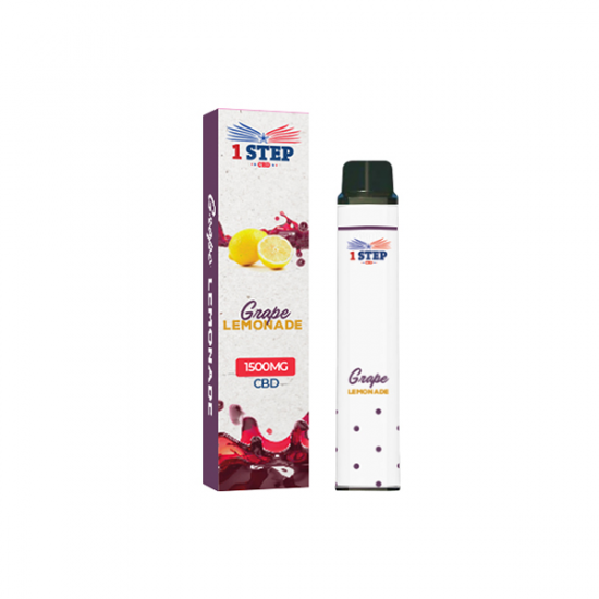 1 Step CBD 1500mg Broad Spectrum Disposable Vape - 8ml - Flavour: Grape Lemonade